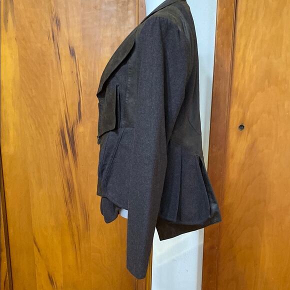 Ryu | Brown Asymmetrical Drape Zip Jacket Peplum Unique Distressed Mad Max - Picture 6 of 11